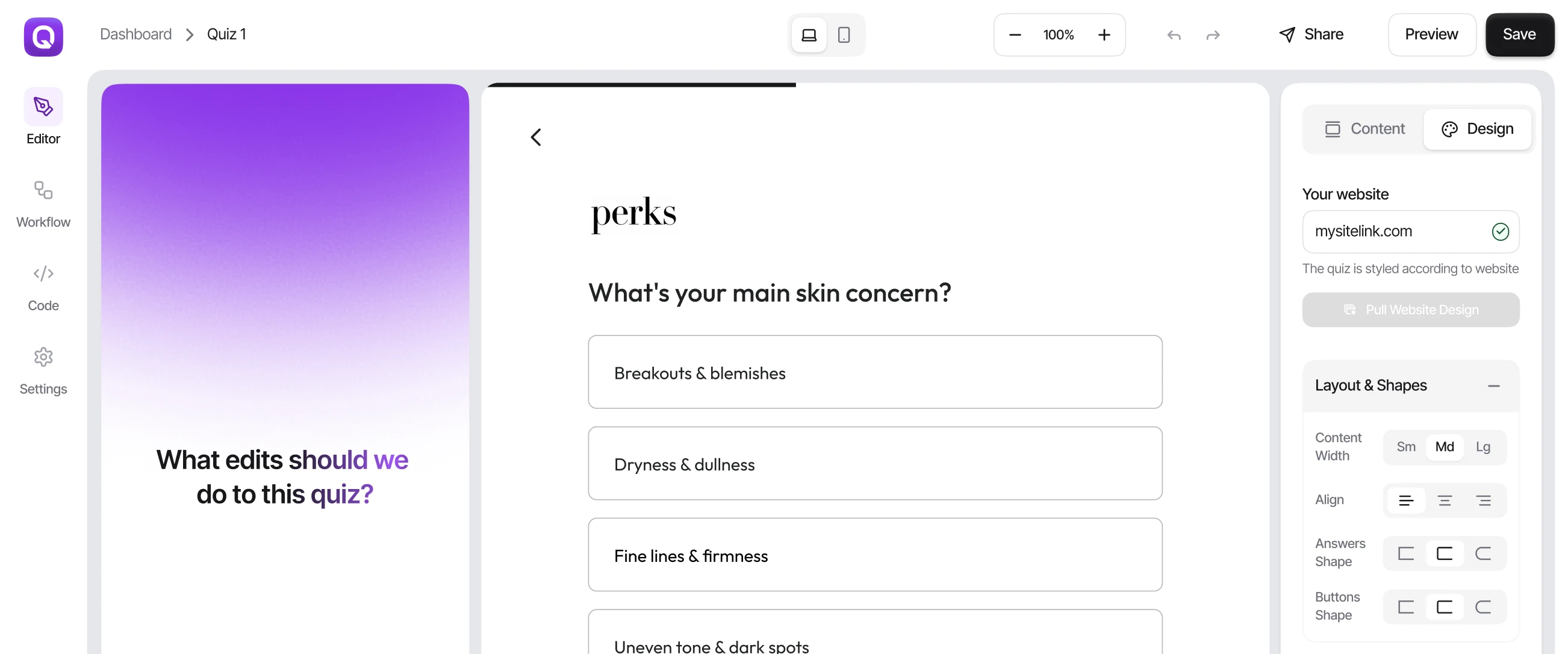 Build your beauty quiz in minutes, without a developer